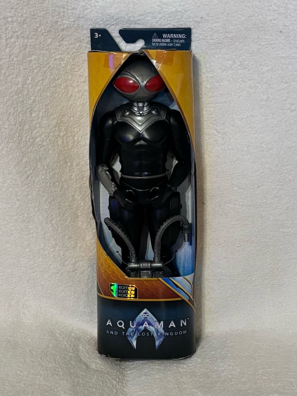 DC Aquaman 'Black Manta' Figure with Black and Silver Armor and Red Eye Accents